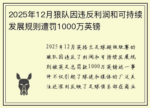 2025年12月狼队因违反利润和可持续发展规则遭罚1000万英镑 2025年12月狼队因违反利润和可持续发展规则遭罚1000万英镑